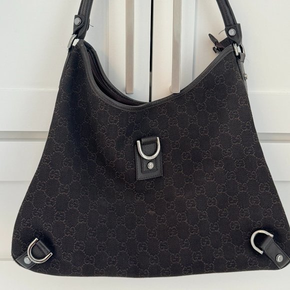 𝅺GUCCI Jackie GG monogram D-Ring hobo medium dark brown - Picture 1 of 10